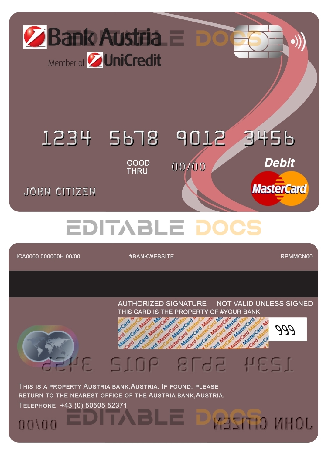 Fillable Austria Bank Austria mastercard debit card Templates | Layer-Based PSD