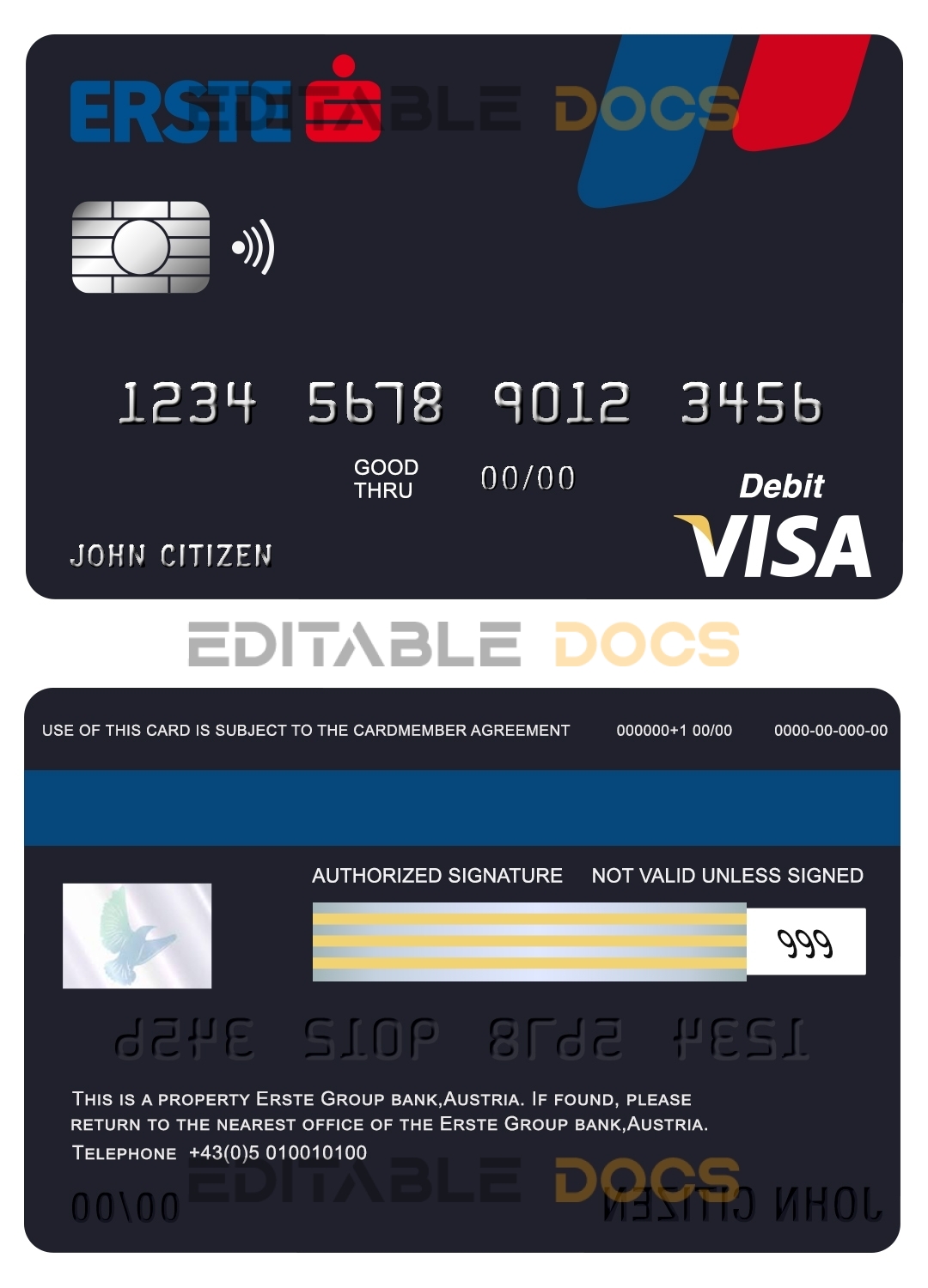 Editable Austria Erste Group bank visa card debit card Templates in PSD Format