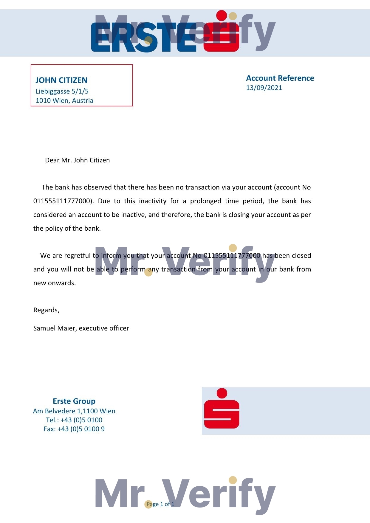 Download Austria Erste Bank Reference Letter Templates | Editable Word