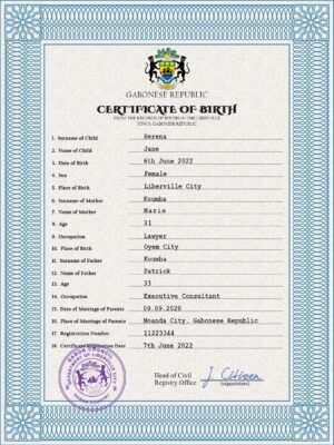 Authentic Gabon Birth Certificate Template | Customize and Download Online