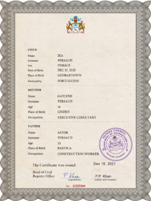 Authentic Guyana Birth Certificate Template Customize and Download Online