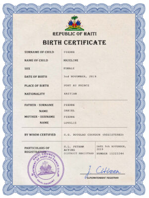 Authentic Haiti Birth Certificate Template Customize and Download Online