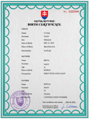Authentic Slovakia Birth Certificate Template Customize and Download Online