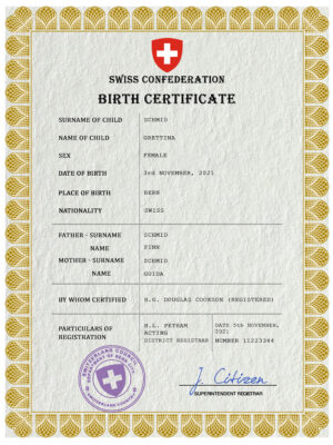 Authentic Switzerland Birth Certificate Template | Customize and Download Online