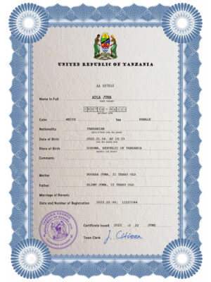 Authentic Tanzania Birth Certificate Template Customize and Download Online