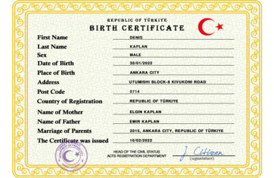 Turkey birth certificate PSD template, completely editable