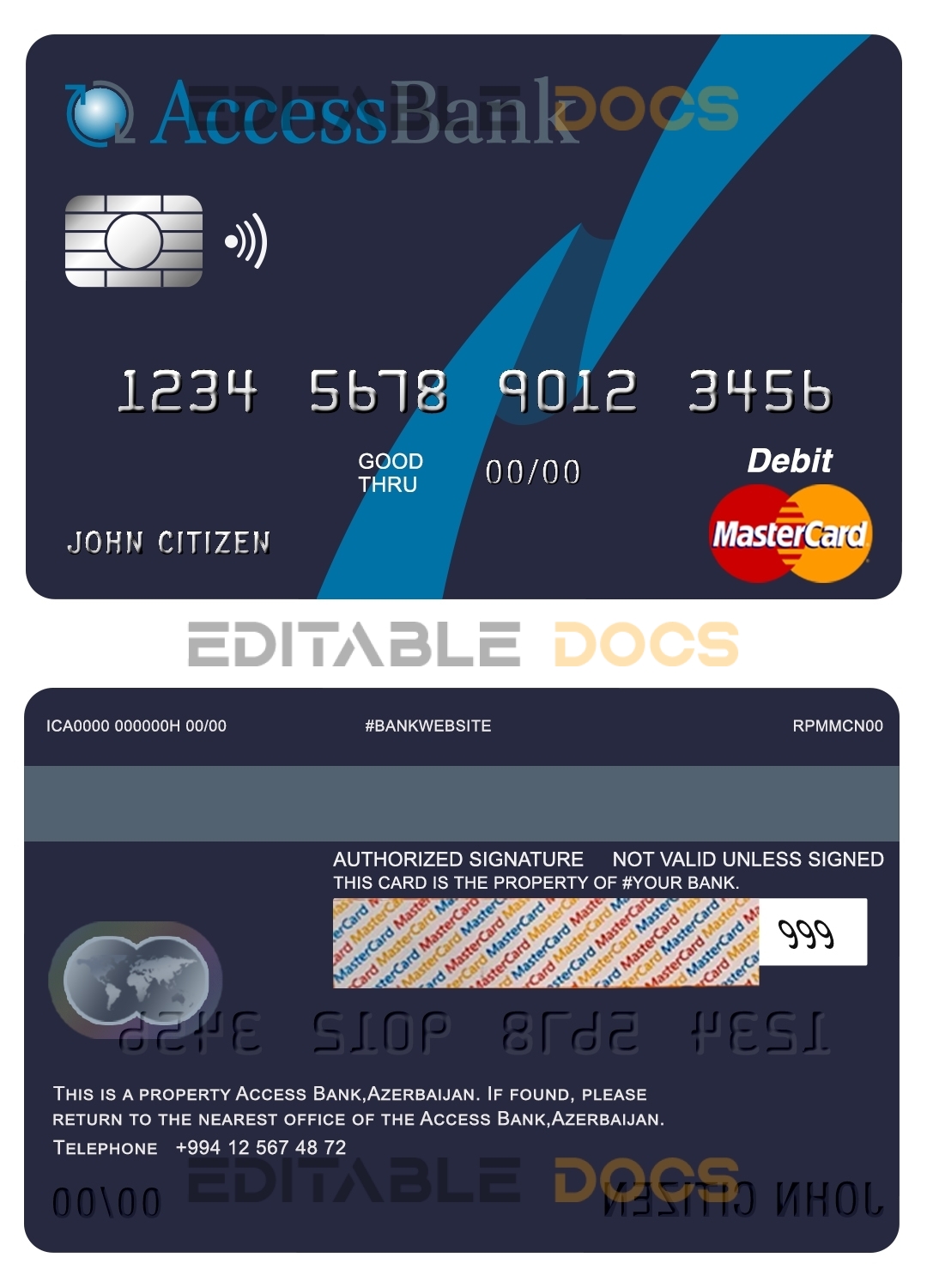 Fillable Azerbaijan Access Bank mastercard debit card Templates | Layer-Based PSD