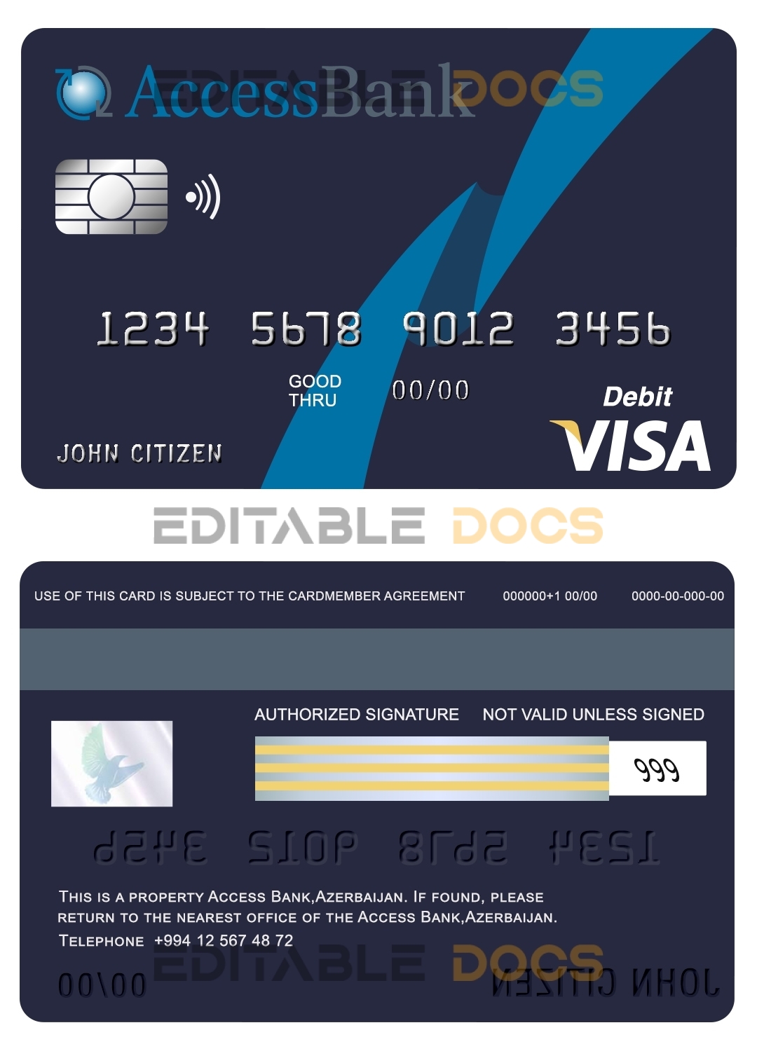Editable Azerbaijan Access Bank visa card debit card Templates in PSD Format