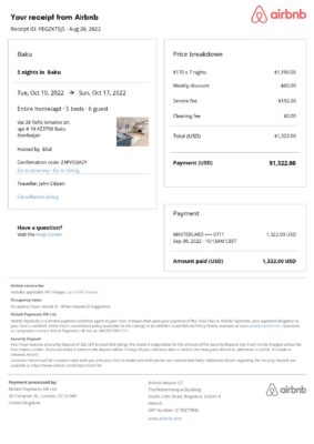 Editable Azerbaijan Hotel Booking Form Template | Fillable PDF