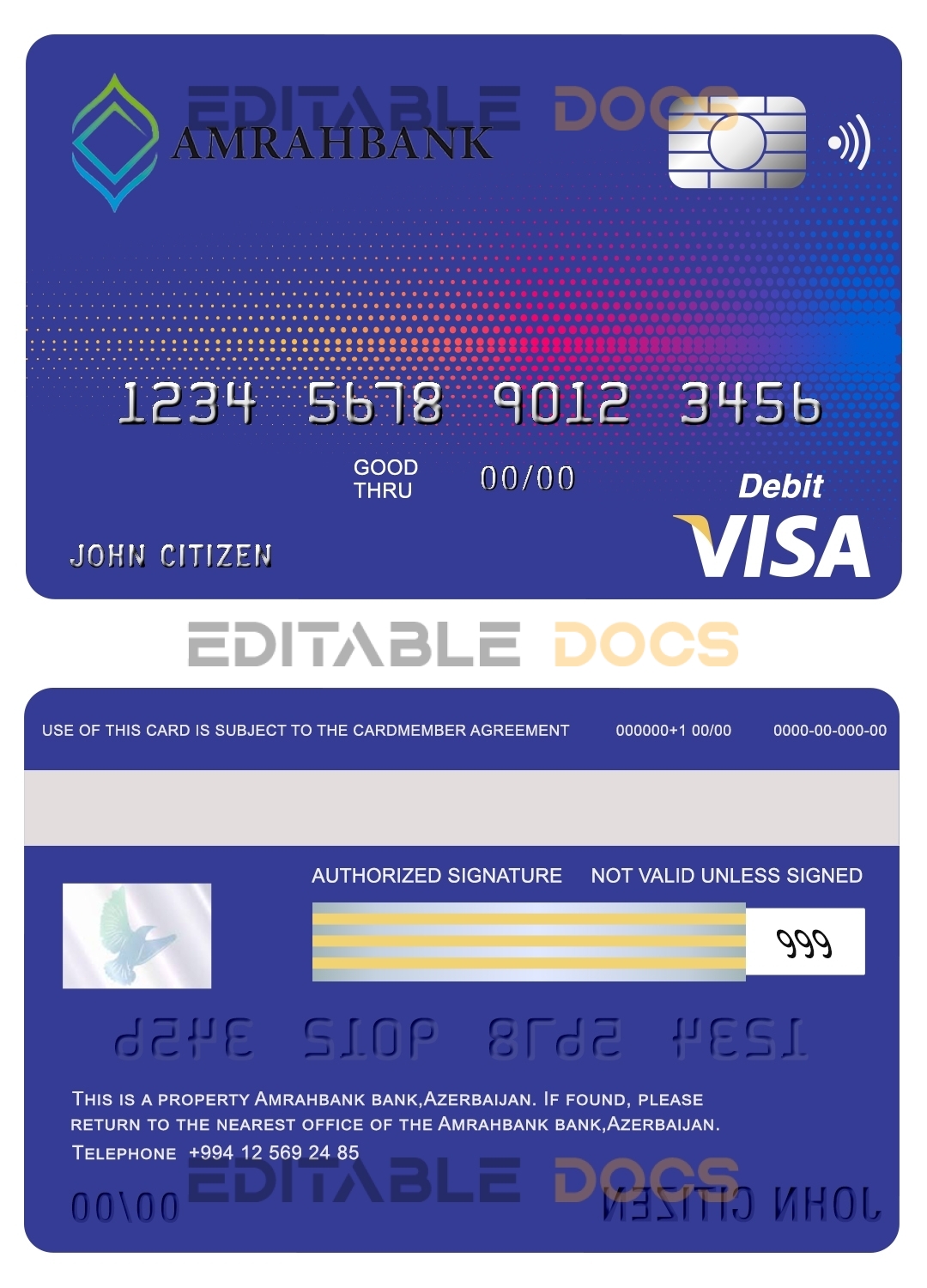 Fillable Azerbaijan Amrahbank bank visa card debit card Templates | Layer-Based PSD