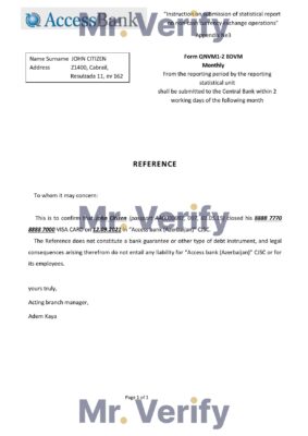 Download Azerbaijan Access Bank Reference Letter Templates | Editable Word