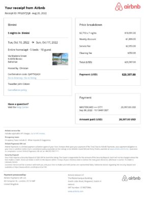 Editable Bahamas Hotel Booking Form Template | Fillable PDF