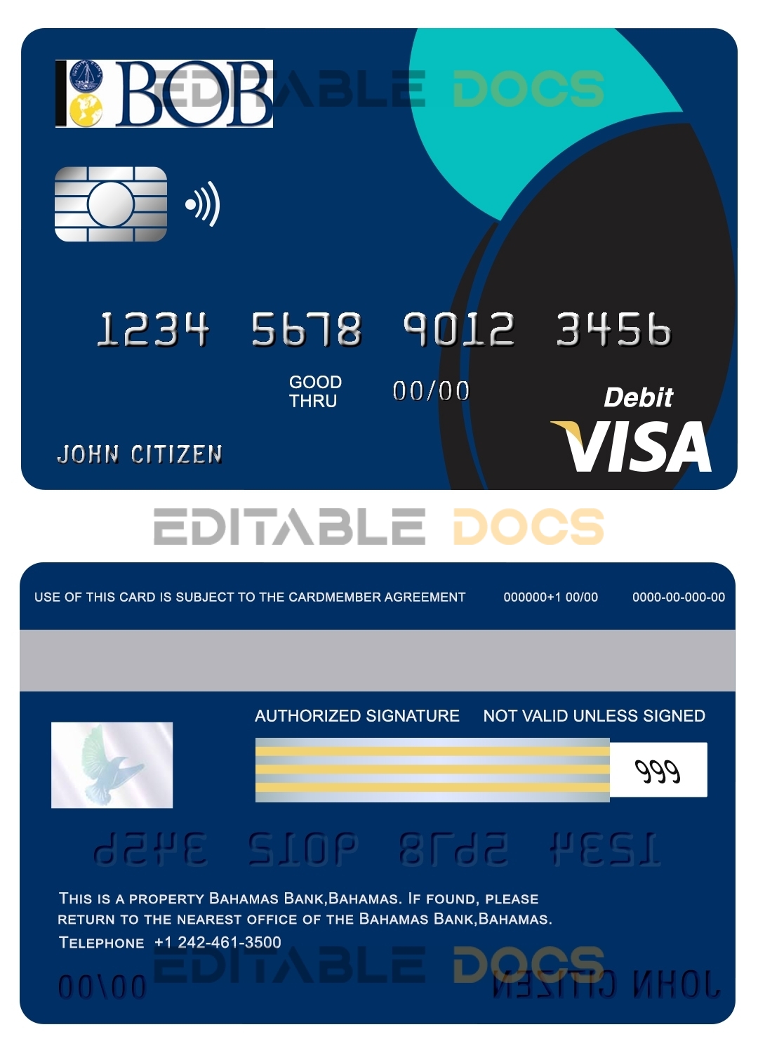 Fillable Bahamas Bank of the Bahamas bank visa card debit card Templates | Layer-Based PSD