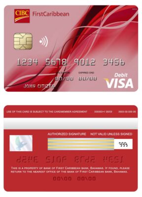 Editable Bahamas First Caribbean bank visa debit card Templates in PSD Format