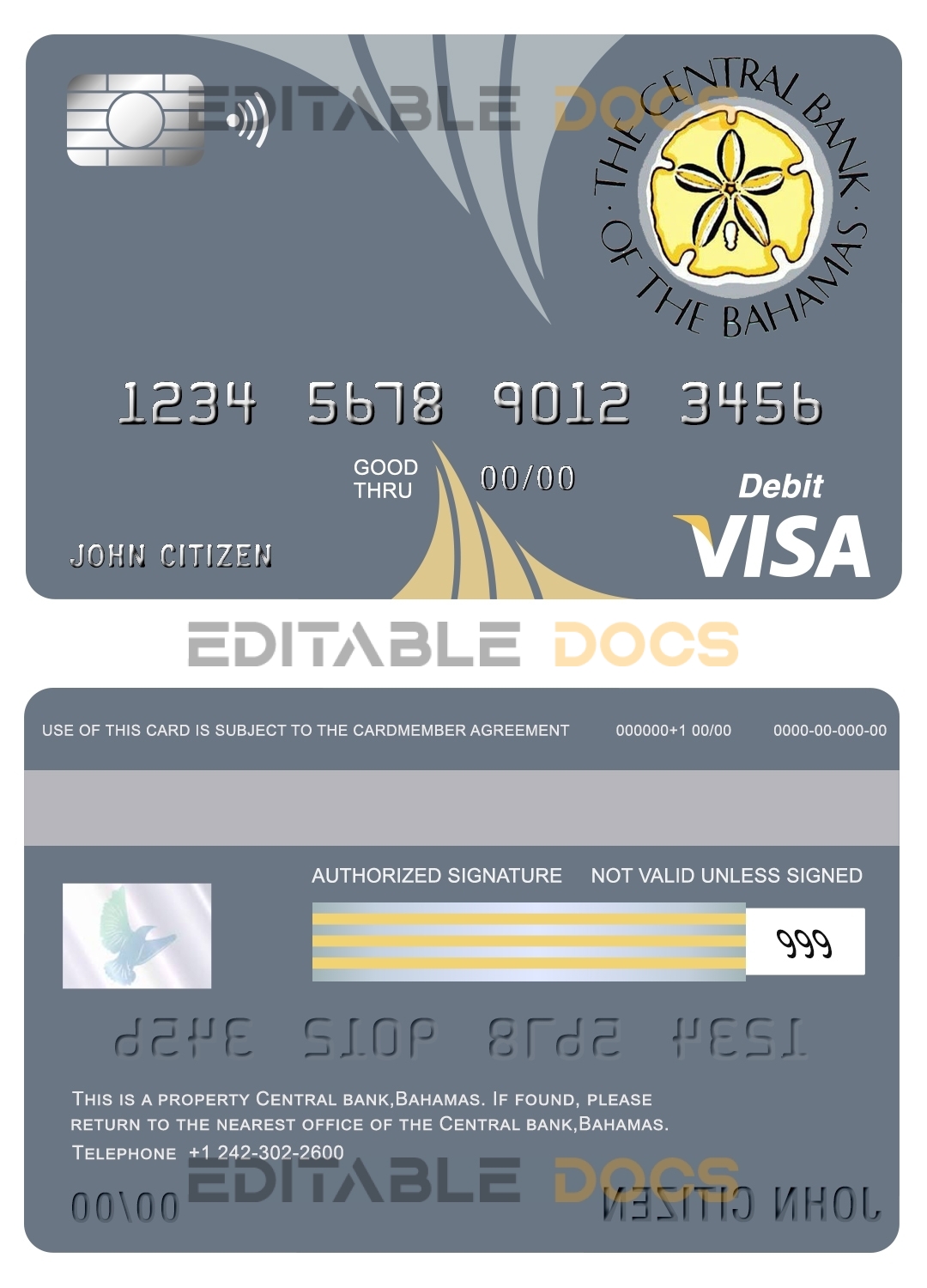 Fillable Bahamas The Central bank visa card debit card Templates | Layer-Based PSD