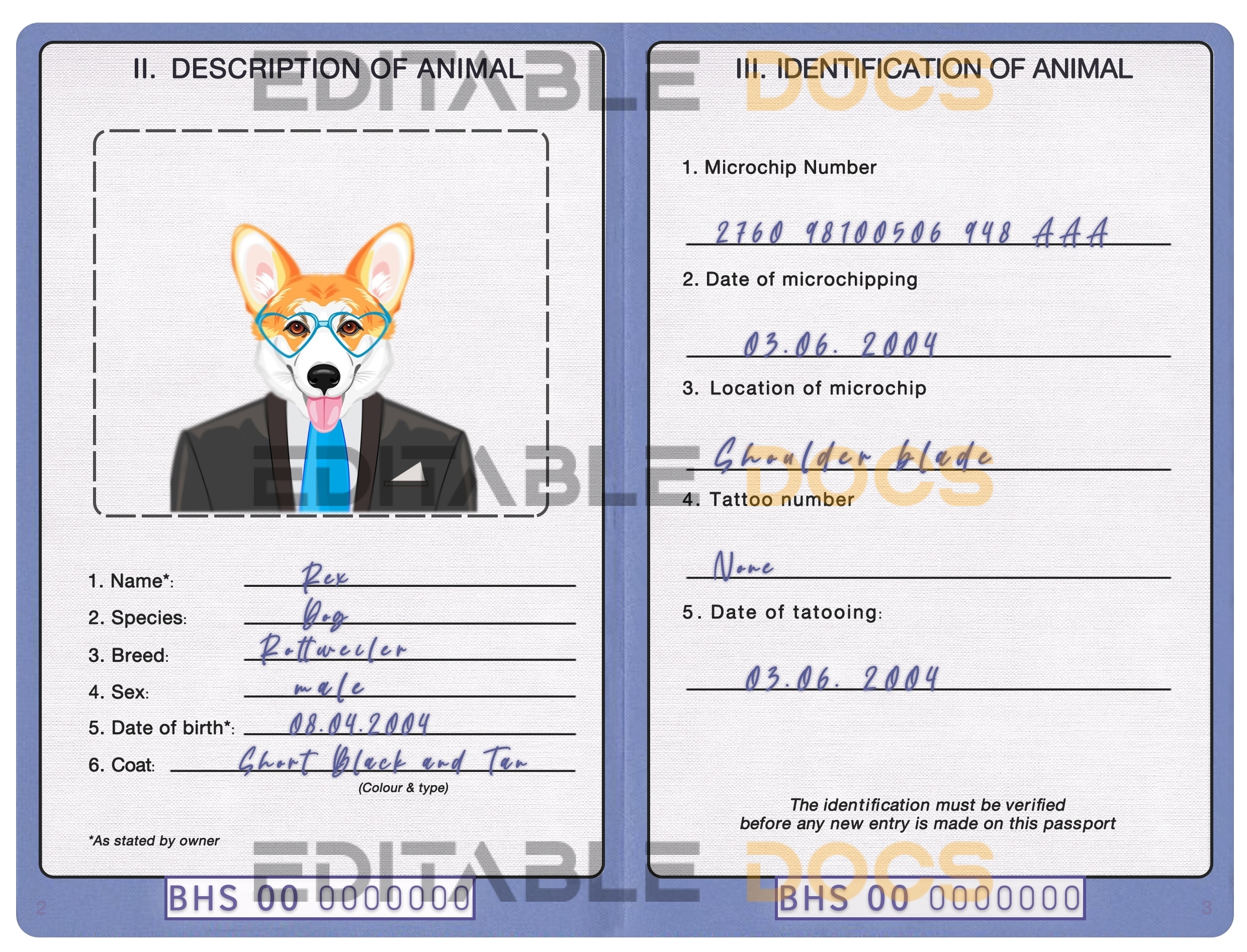 Bahamas dog Fake PSD Passport | Instant Download