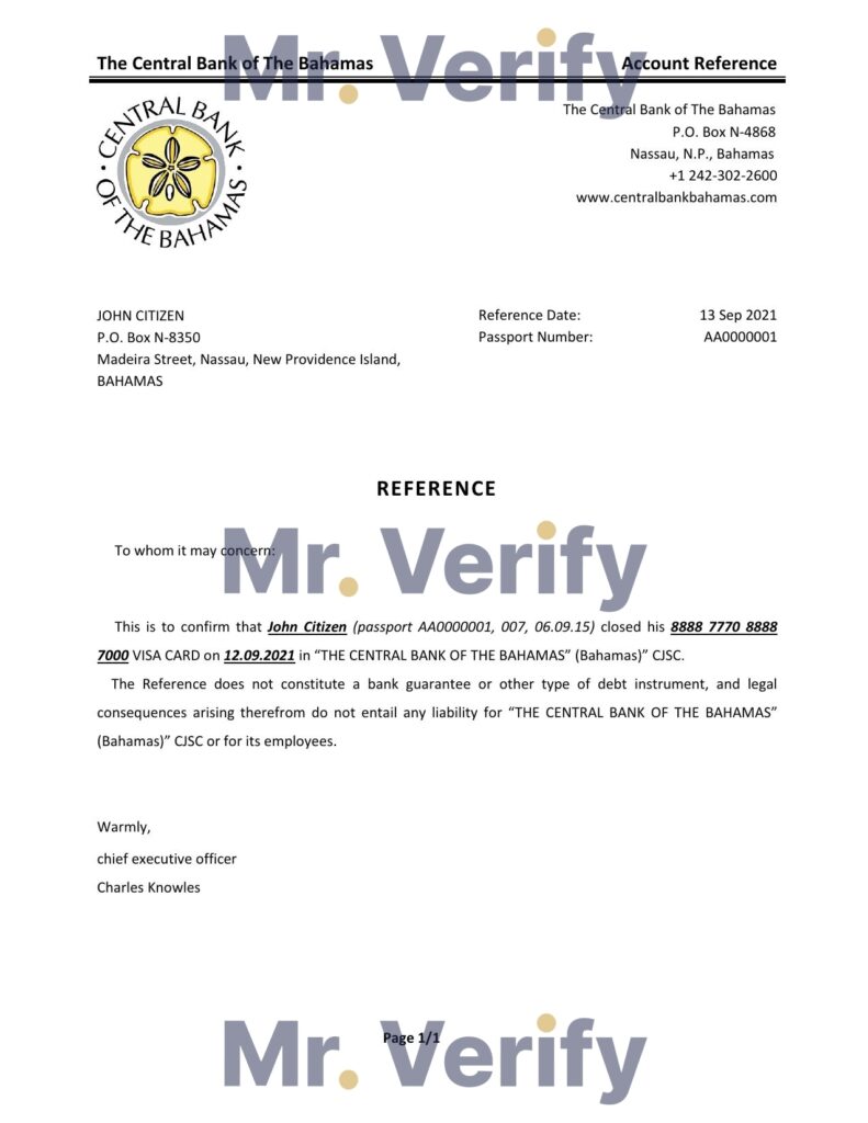 Download The Bahamas The Central Bank of The Bahamas Bank Reference Letter Templates | Editable Word