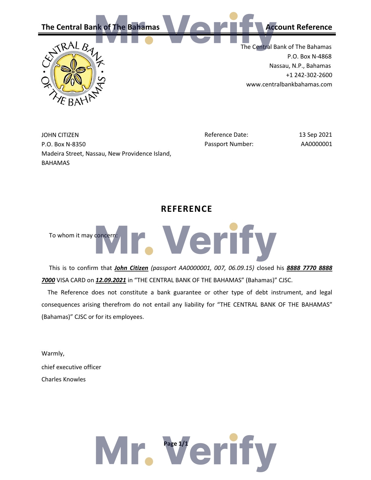 Download The Bahamas The Central Bank of The Bahamas Bank Reference Letter Templates | Editable Word