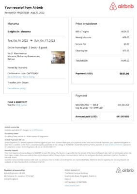 Editable Bahrain Hotel Booking Form Template | Fillable PDF
