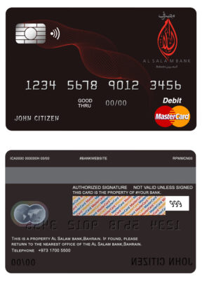 Editable Bahrain Al Salam Bank mastercard debit card Templates