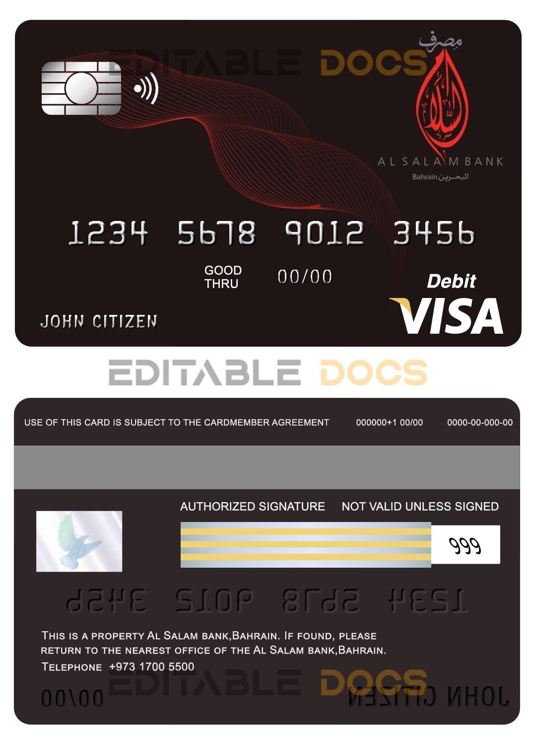 Fillable Bahrain Al Salam Bank visa card debit card Templates | Layer-Based PSD