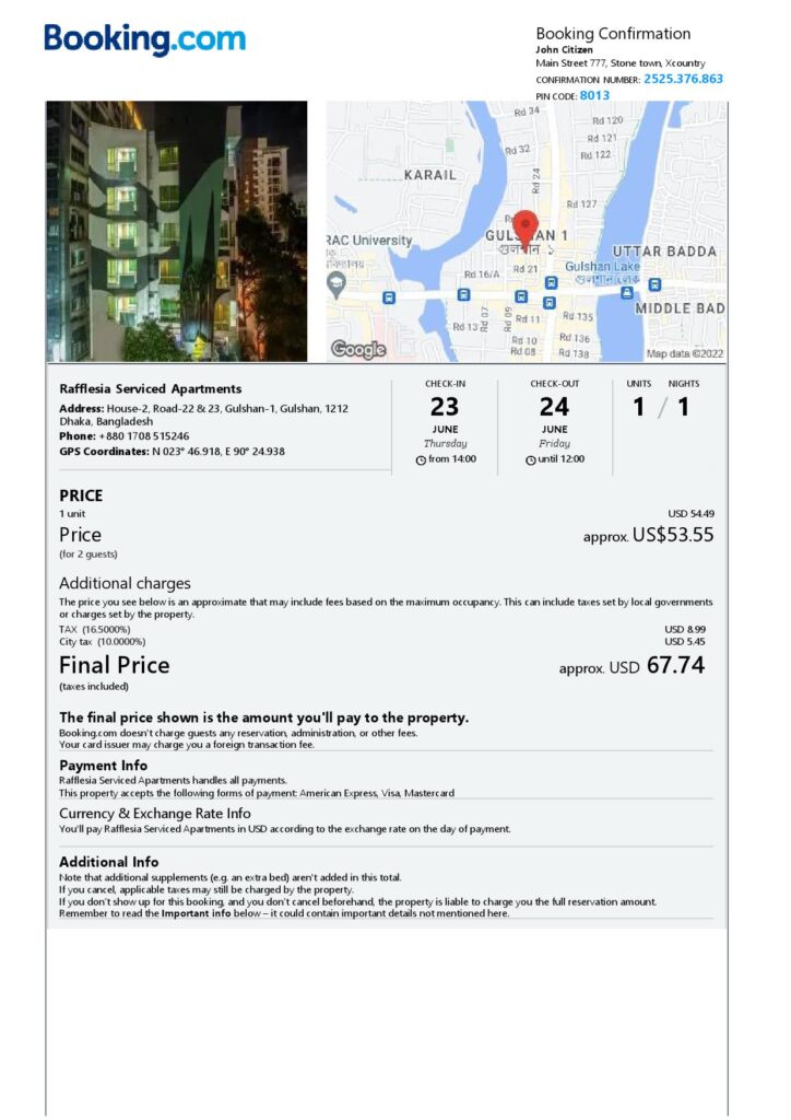 Editable Bangladesh Hotel Booking Form Template | Fillable PDF