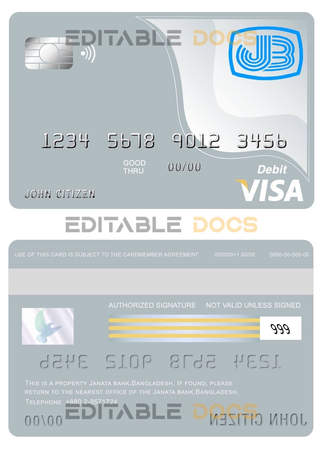 Fillable Bangladesh Janata bank visa card debit card Templates | Layer-Based PSD