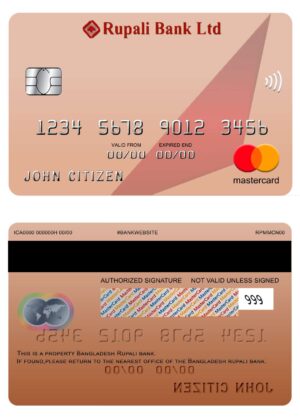 Bangladesh Editable Template 7 Fillable Bangladesh Rupali bank mastercard Templates | Layer-Based PSD