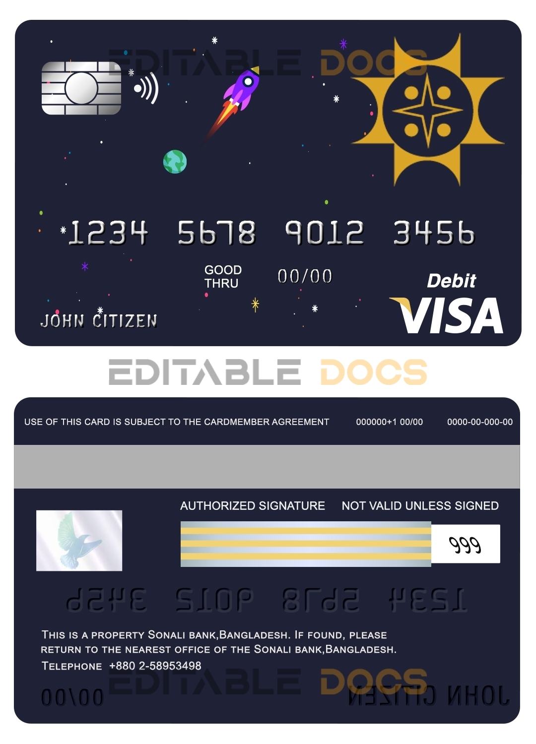 Fillable Bangladesh Sonali Bank visa card debit card Templates | Layer-Based PSD