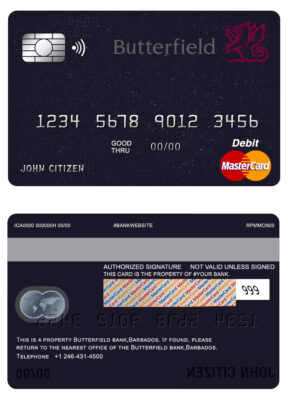 Editable Barbados Butterfield bank mastercard debit card Templates