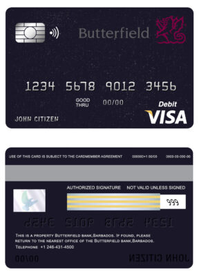 Fillable Barbados Butterfield bank visa card debit card Templates
