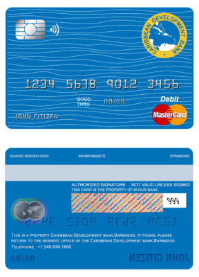 Editable Barbados Caribbean Development Bank mastercard debit card