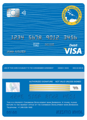 Editable Barbados Caribbean Development Bank visa card debit card Templates