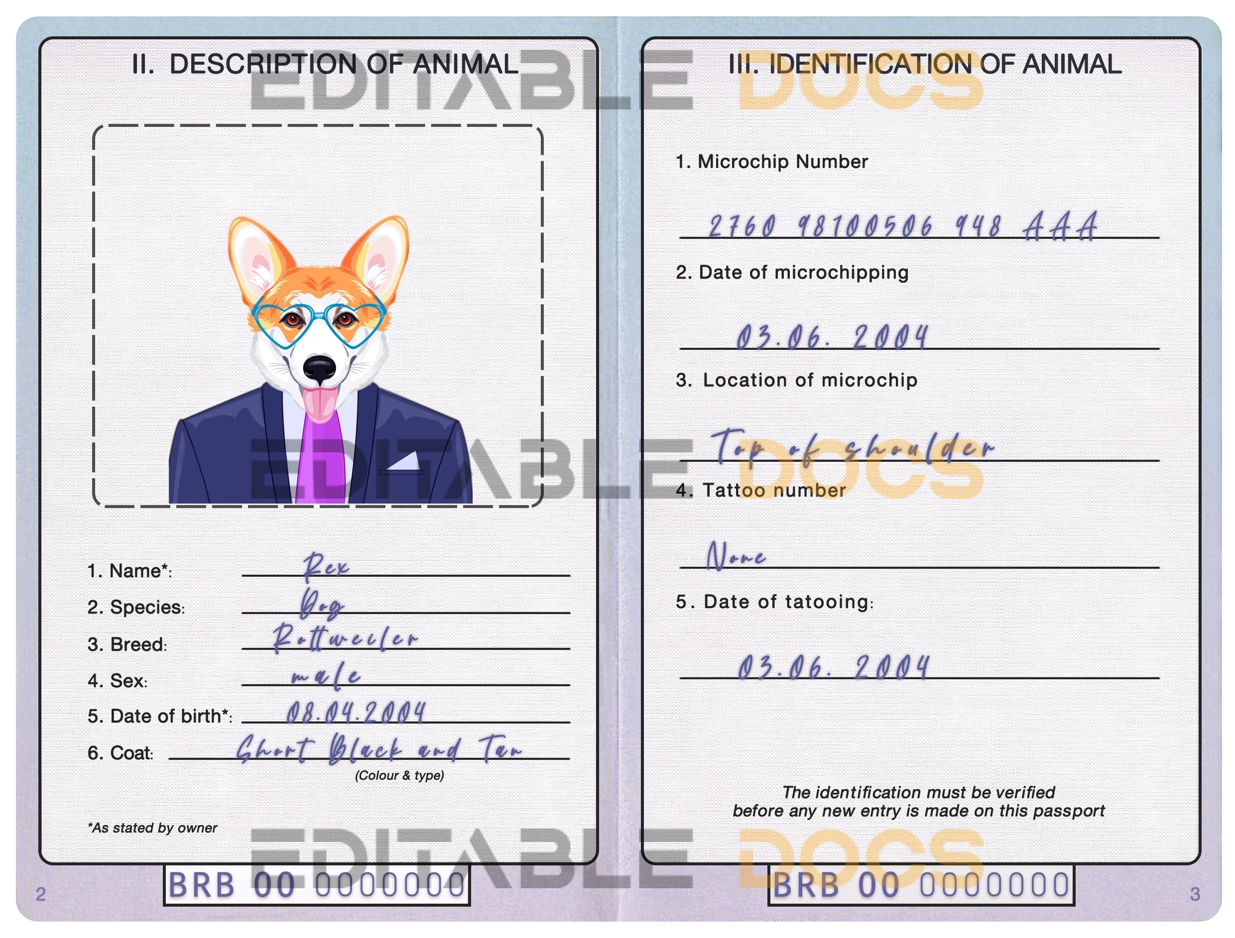 Barbados dog Fake PSD Passport | Instant Download