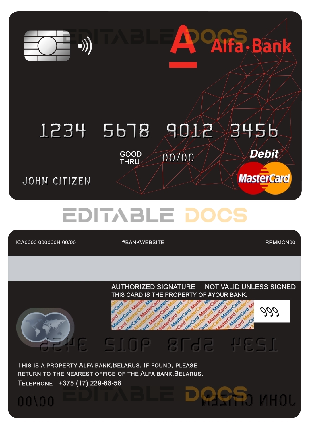 Fillable Belarus Alfa bank mastercard debit card Templates | Layer-Based PSD