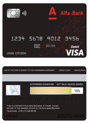 Editable Belarus Alfa bank visa card debit card Templates