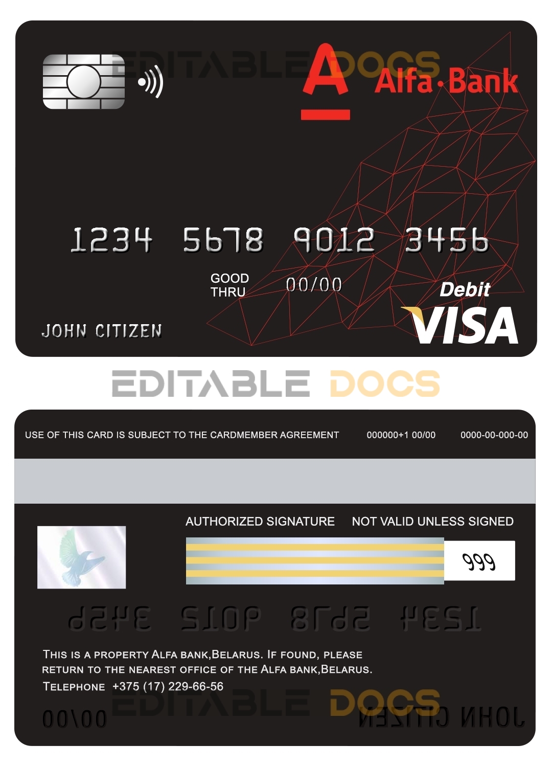 Editable Belarus Alfa bank visa card debit card Templates in PSD Format
