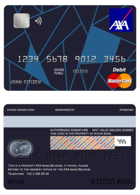 Fillable Belgium AXA bank mastercard debit card Templates | Layer-Based PSD