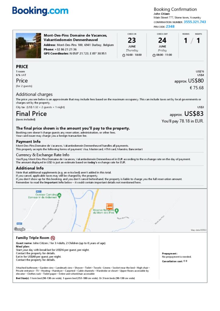 Editable Belgium Hotel Booking Form Template | Fillable PDF