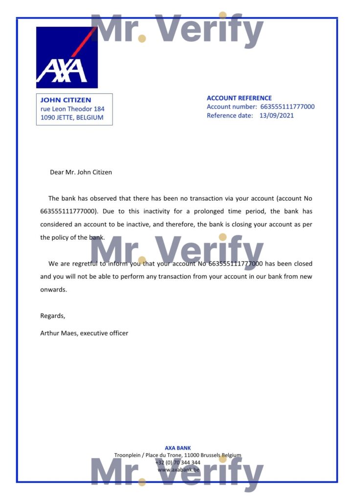 Download Belgium AXA Bank Reference Letter Templates | Editable Word
