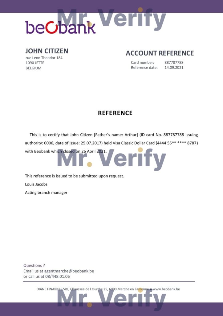 Download Belgium Beobank Bank Reference Letter Templates | Editable Word