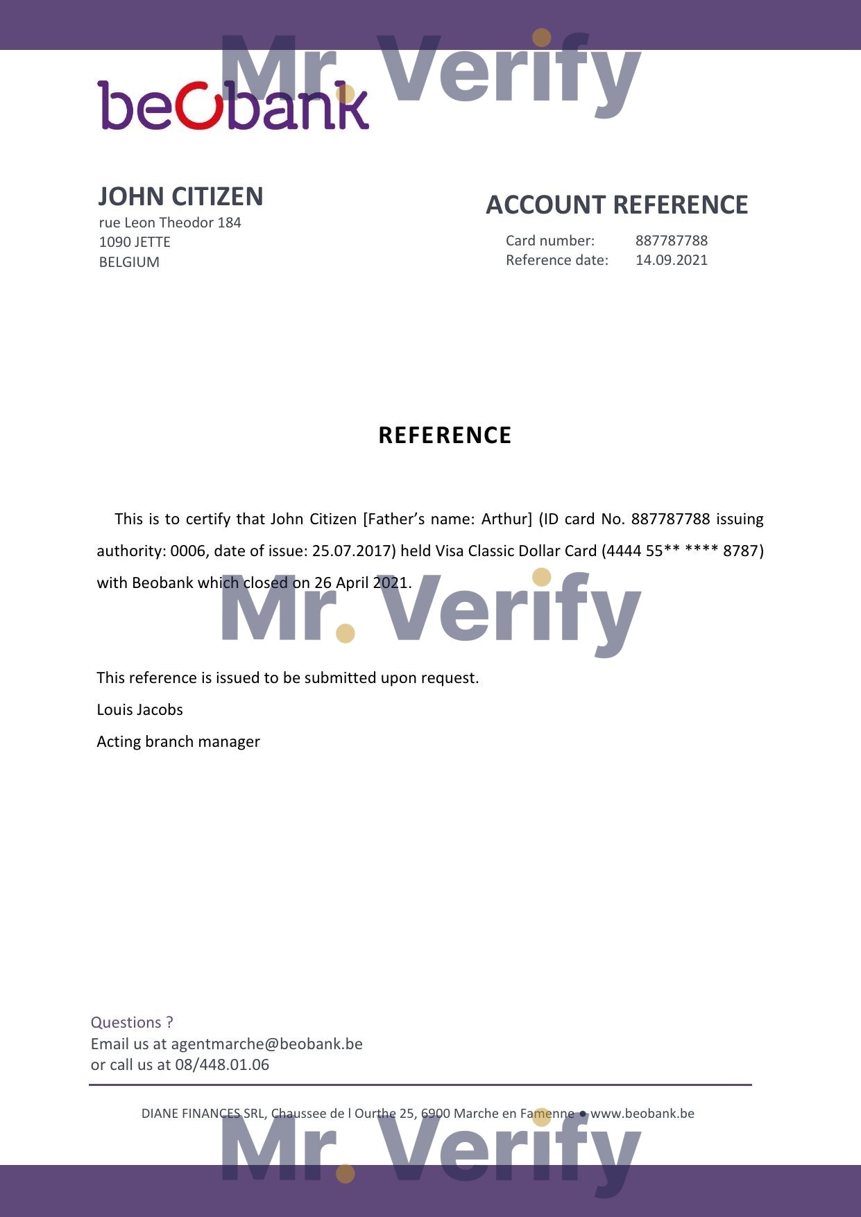 Download Belgium Beobank Bank Reference Letter Templates | Editable Word