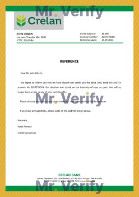 Download Belgium Crelan Bank Reference Letter Templates | Editable Word