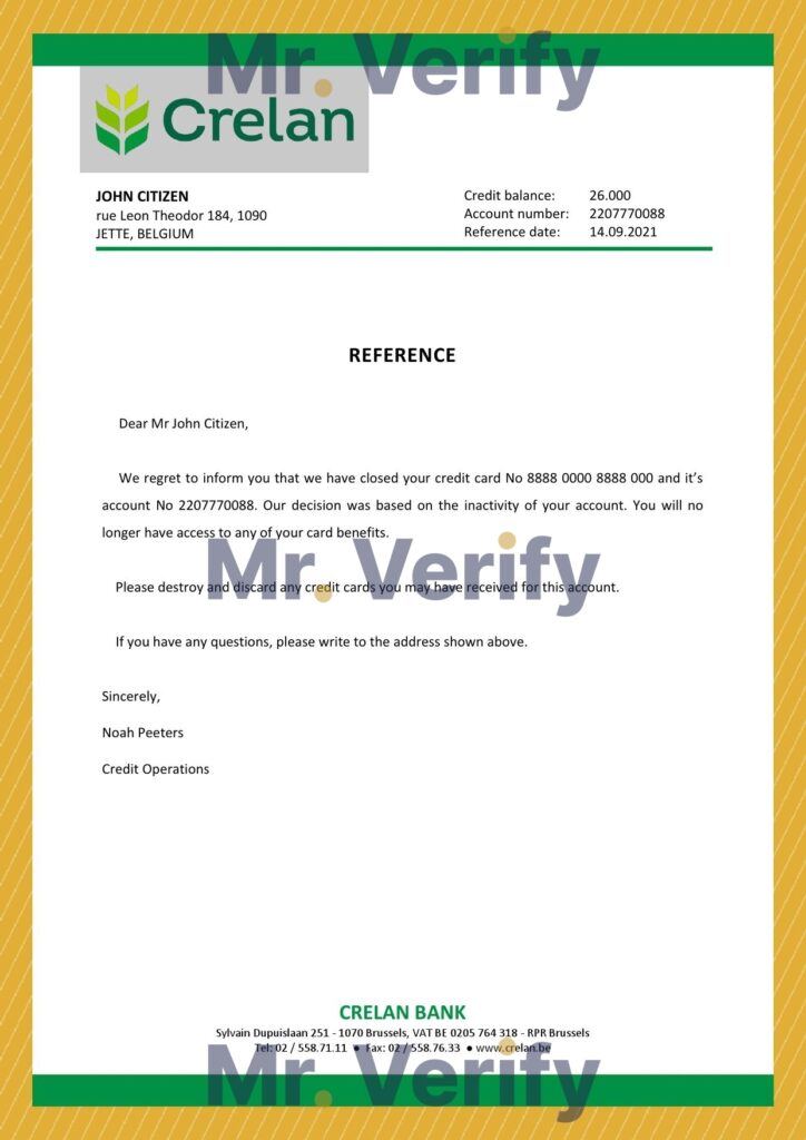 Download Belgium Crelan Bank Reference Letter Templates | Editable Word
