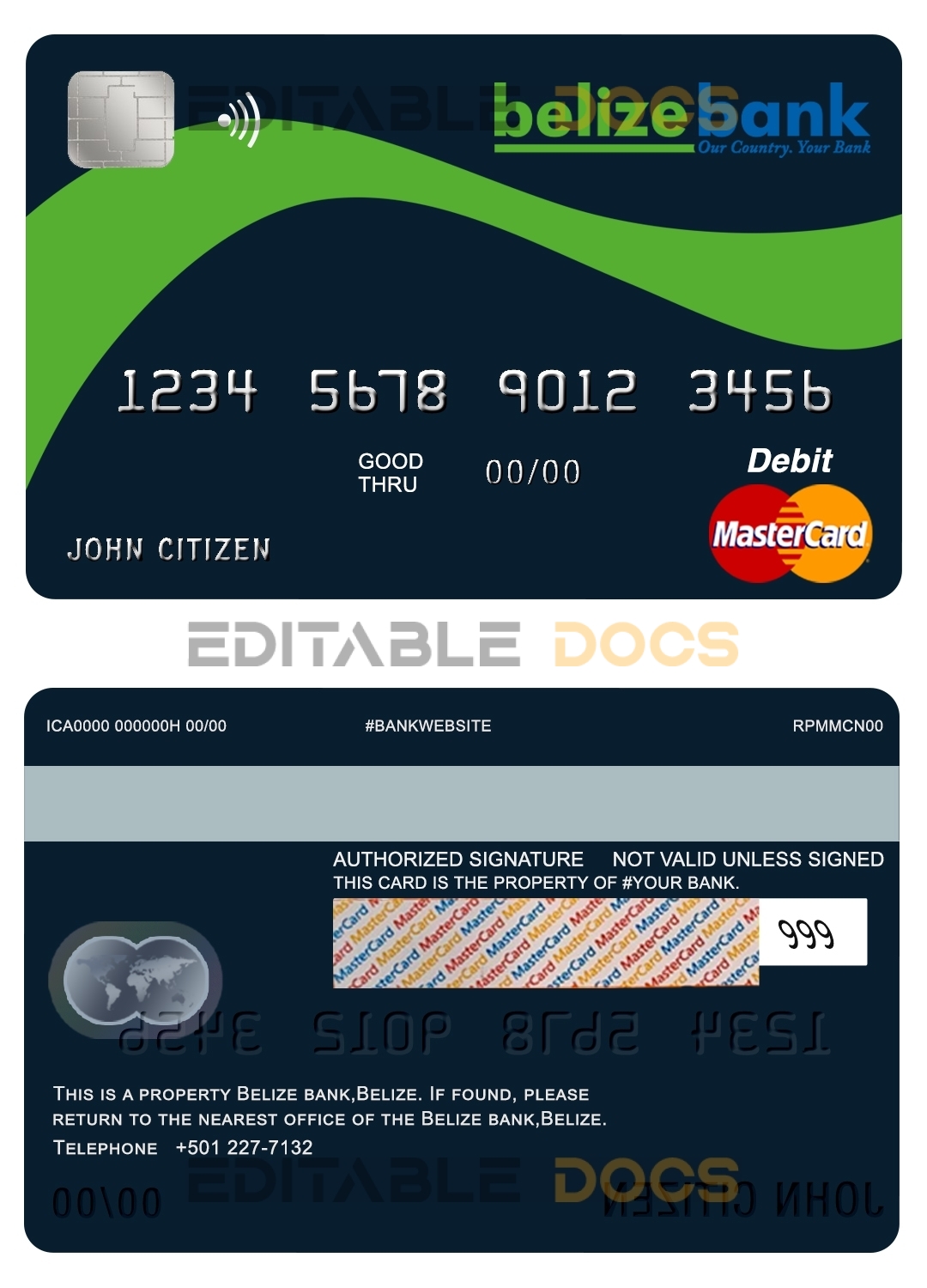 Fillable Belize Belizebank mastercard debit card Templates | Layer-Based PSD