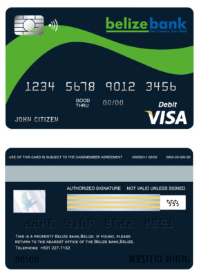 Editable Belize Belizebank visa card debit card Templates