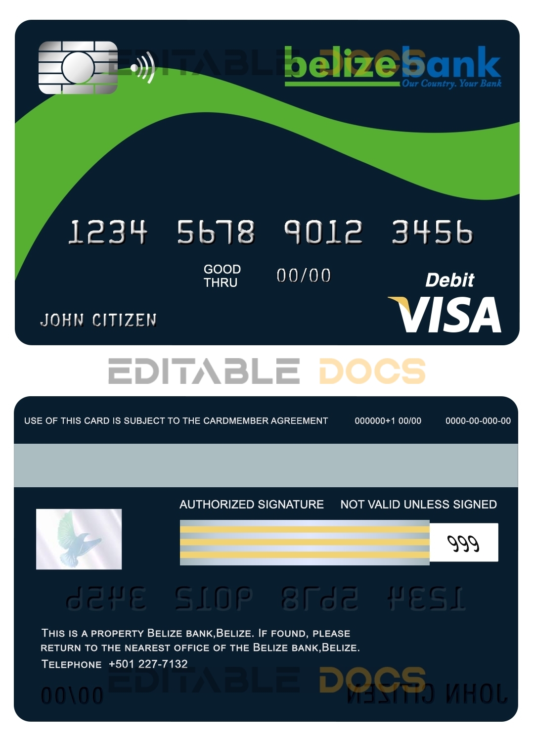Editable Belize Belizebank visa card debit card Templates in PSD Format