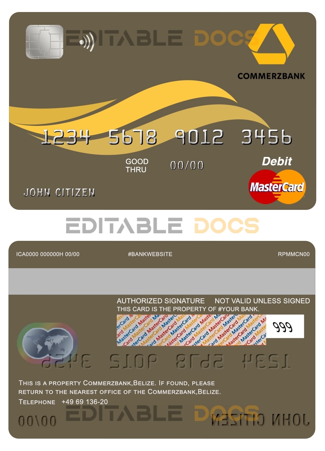 Fillable Belize Commerzbank mastercard debit card Templates | Layer-Based PSD