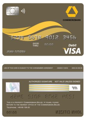 Editable Belize Commerzbank visa card debit card Templates