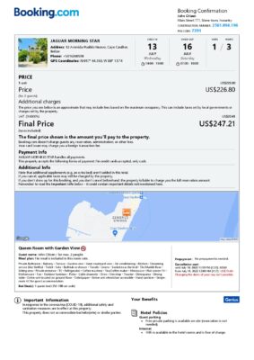 Editable Belize Hotel Booking Form Template | Fillable PDF